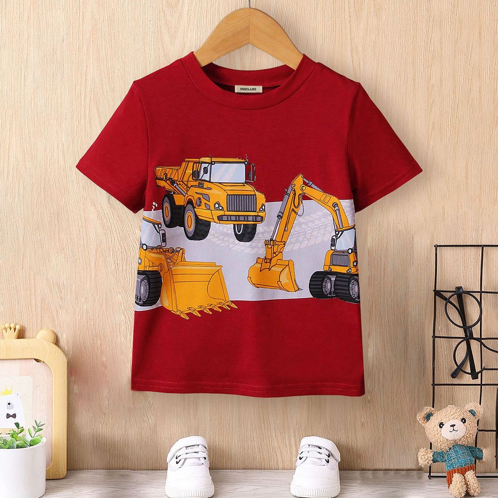 Boys Red Short Sleeve Truck Graphic T-Shirt Tshirts Red 3-4 Y