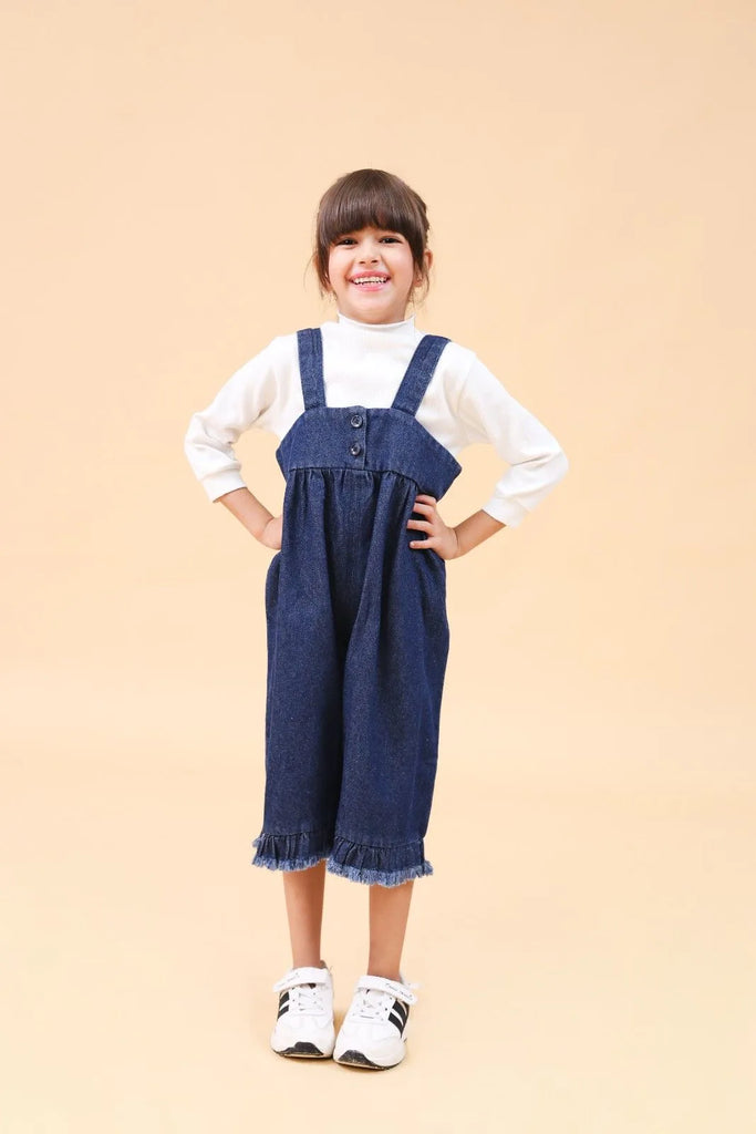 Girls Pullover with Denim Dungaree Set Sets White 1-2 Y