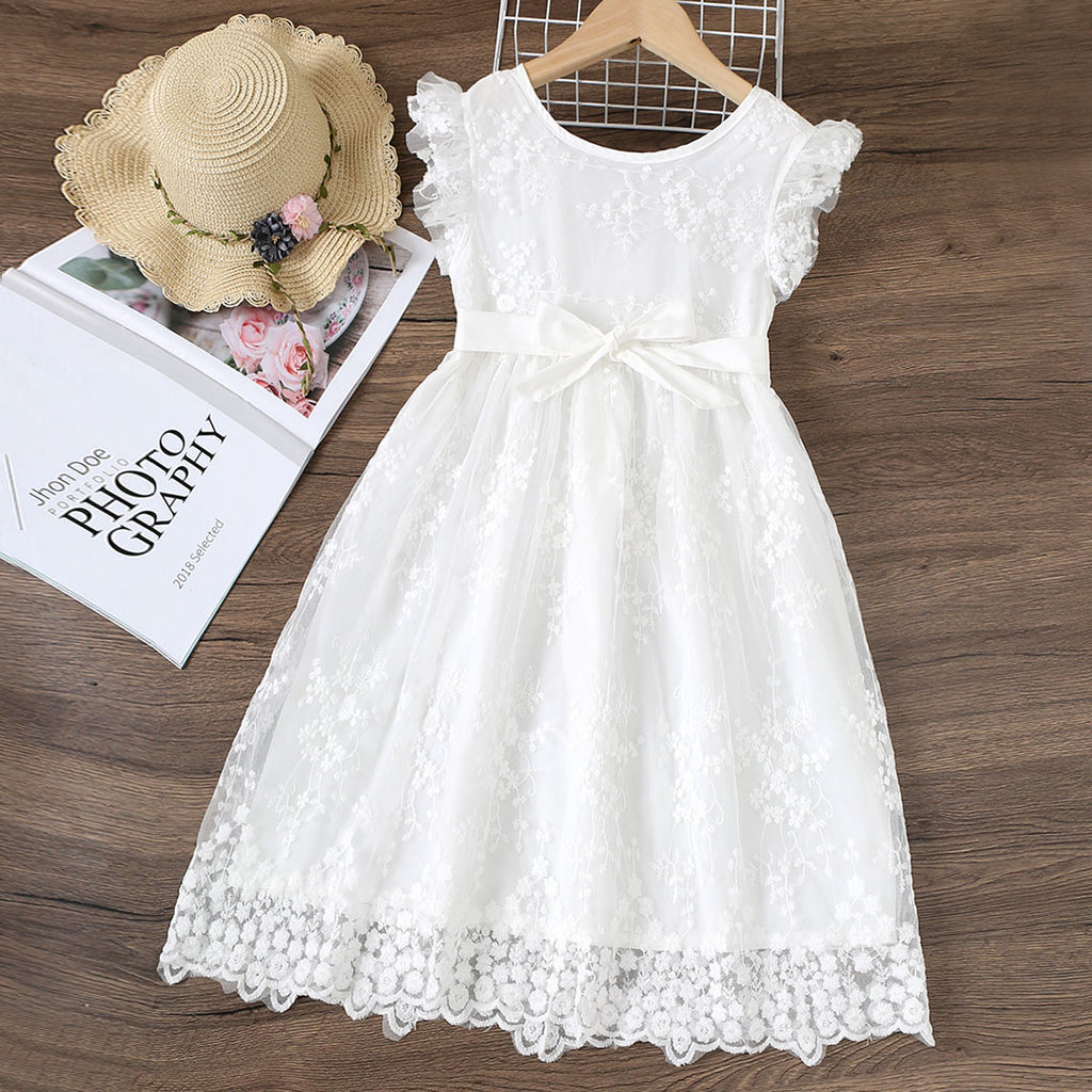 Girls White Sleeveless Fit & Flare Embroidered Dress Casual Dresses White 2-3 Y