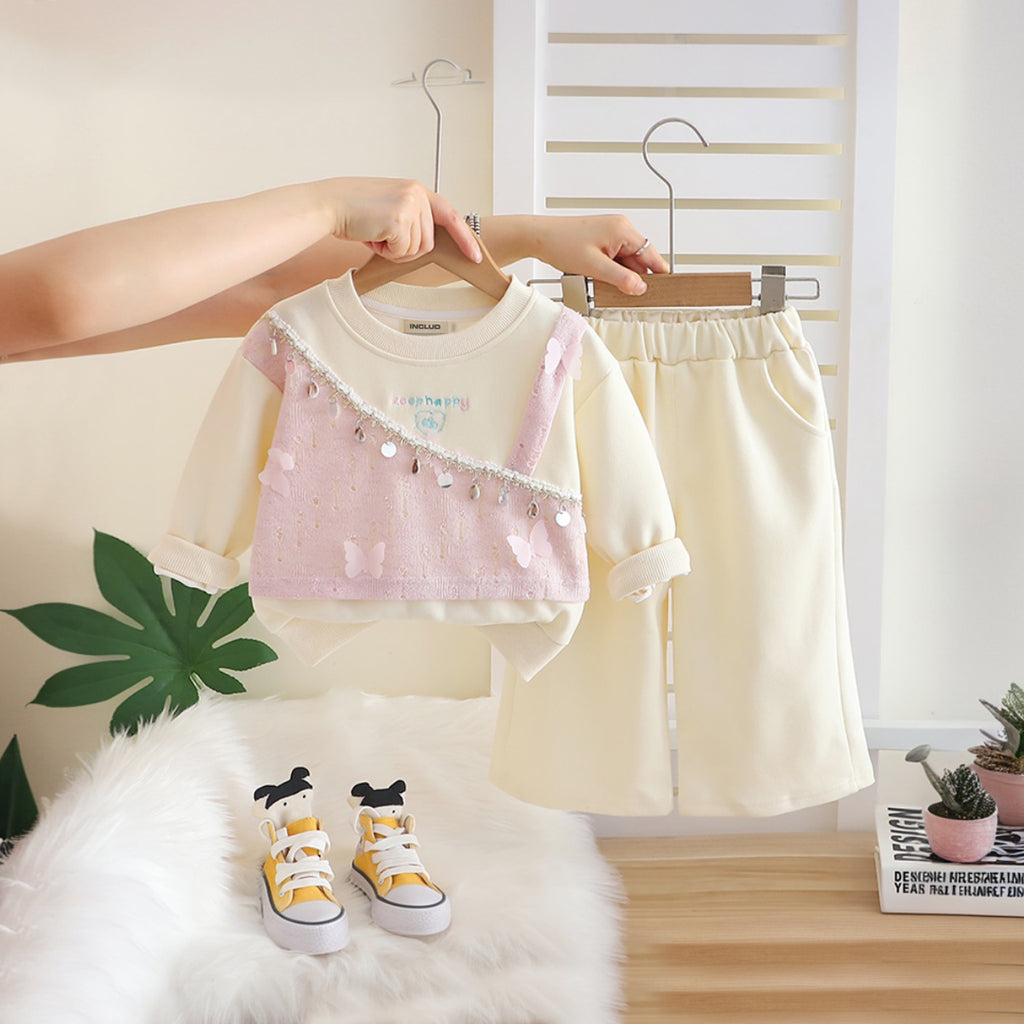Girls Apricot Embroidered Sweatshirt With Pants Set 2 pc. Sets Apricot 1-2 Y