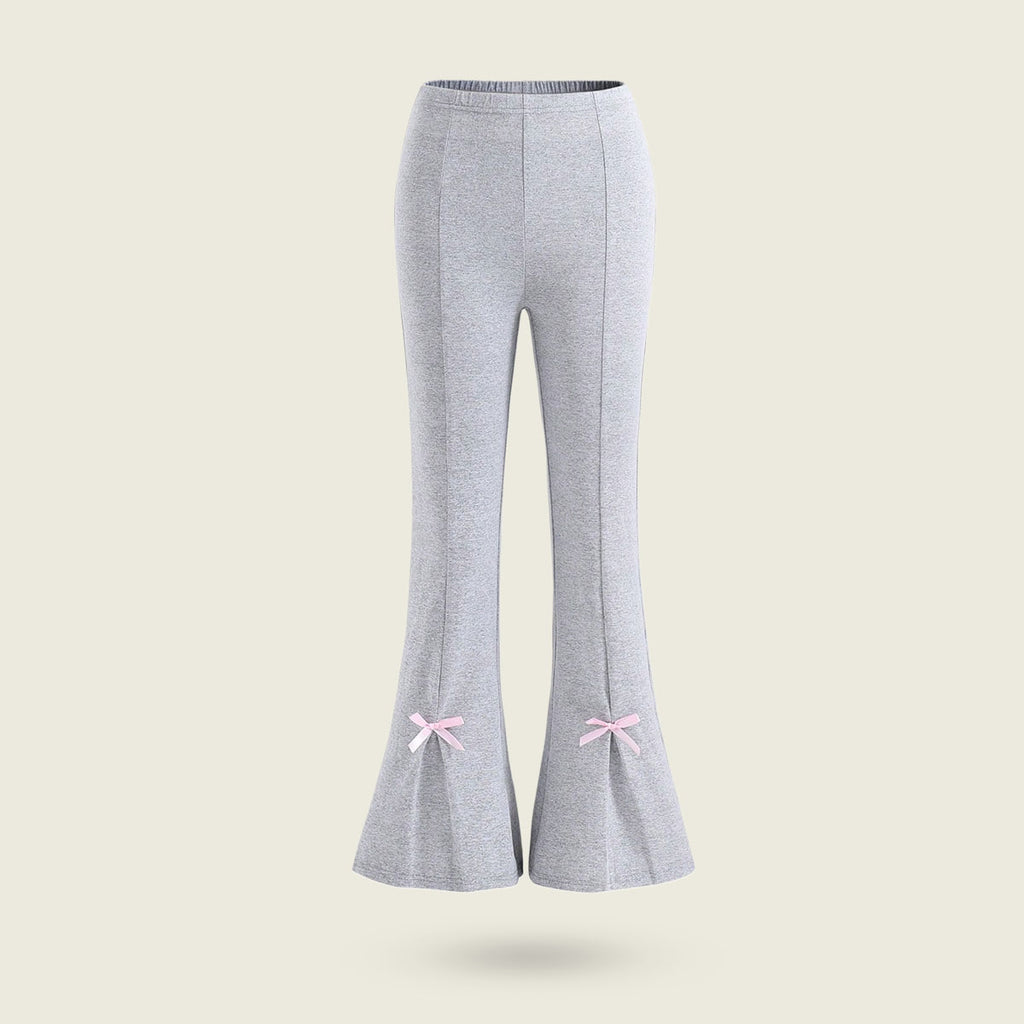 Girls Grey Melange Flared Knitted Pants Pants Grey 12-13 Y