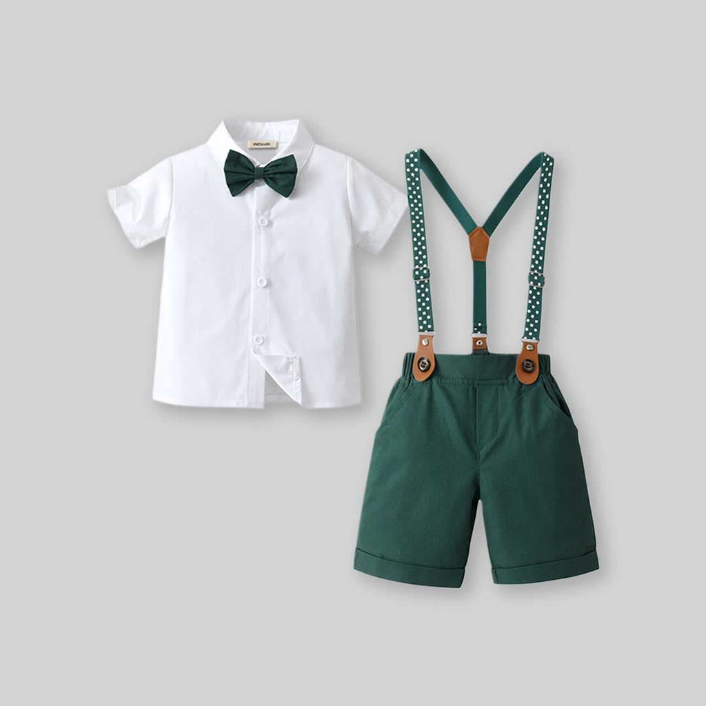 Boys Short Sleeve Shirt With Suspender Shorts Set 2 pc. Sets Green 1-2 Y 