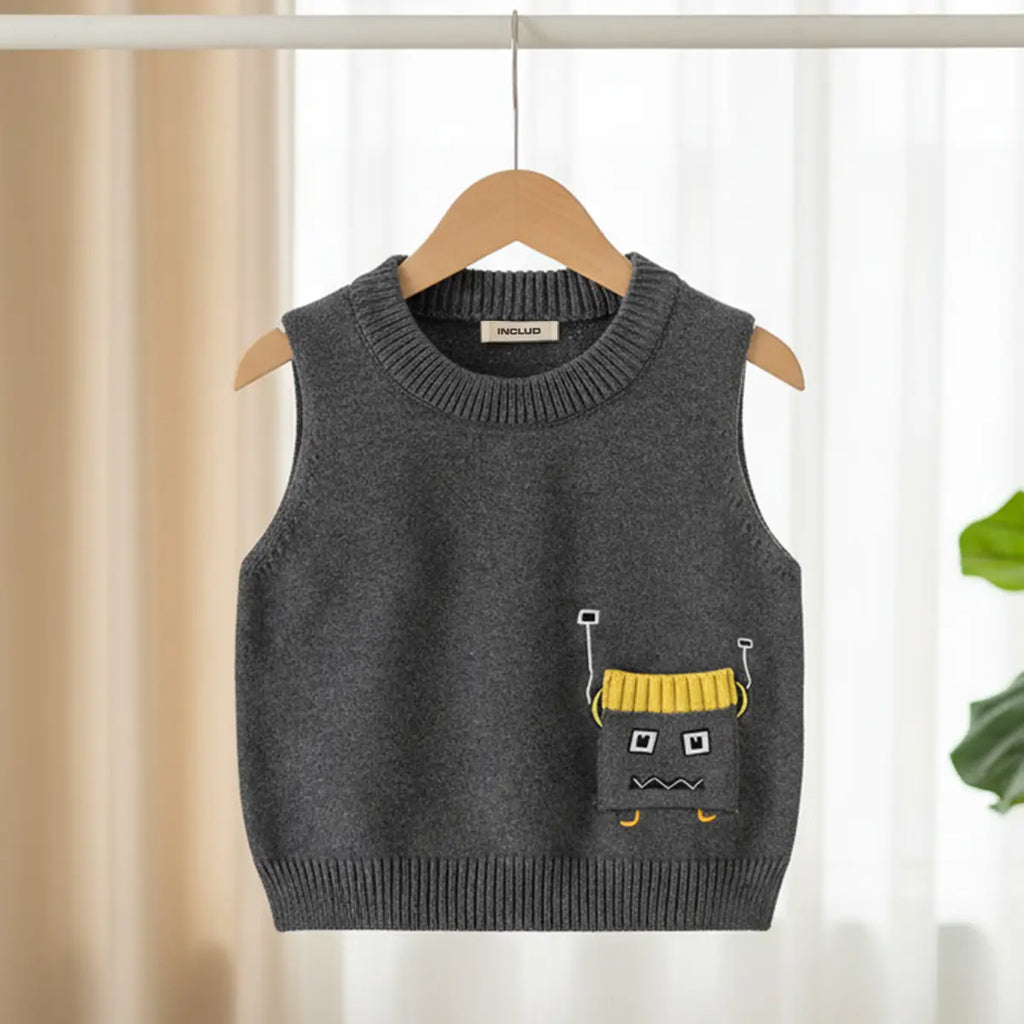 Boys Dark Grey Embroidered Sweater Vest Sweaters & Cardigans Dark Grey 1-2 Y