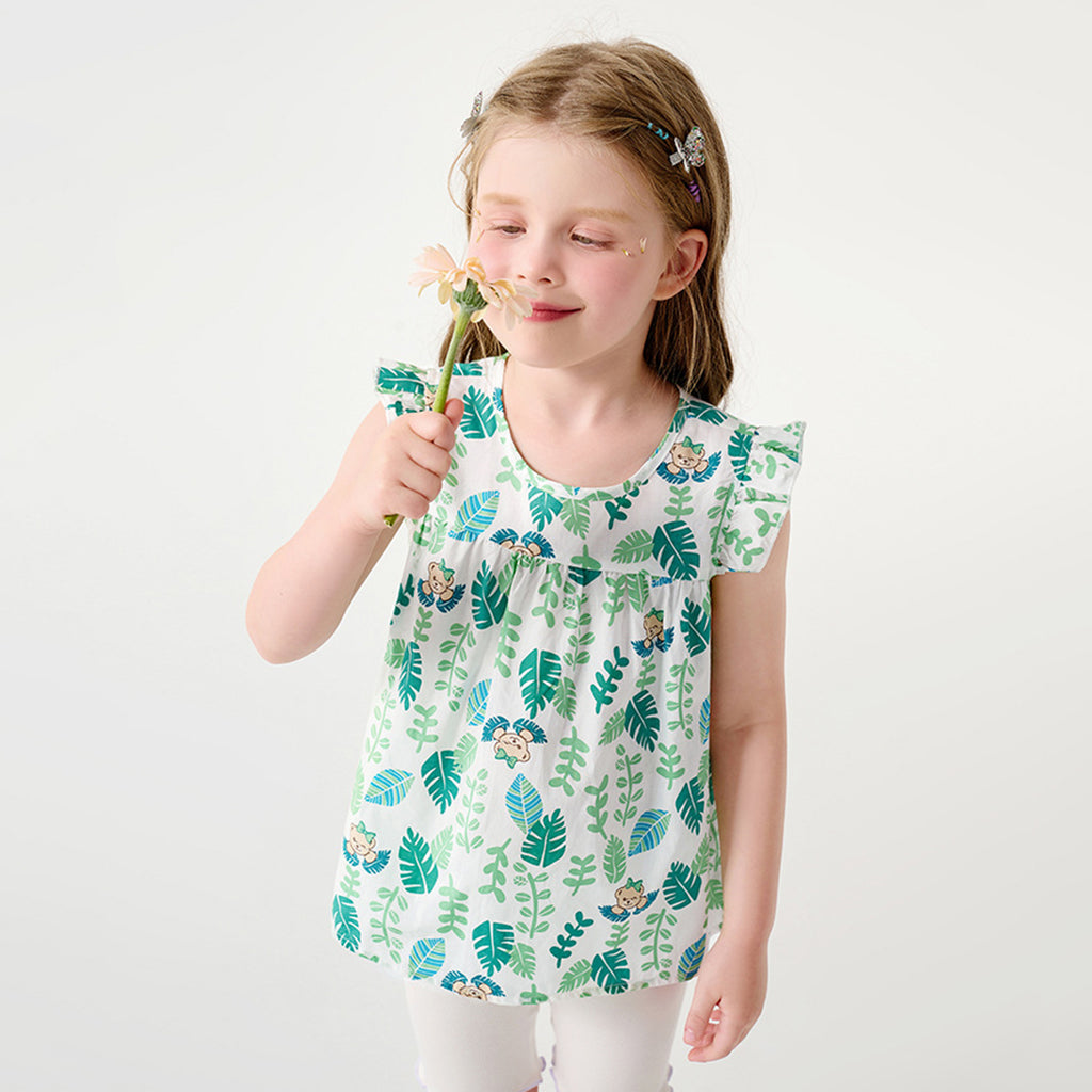 Girls Floral Print Top with Solid Shorts Set Sets Green 1-2 Y 