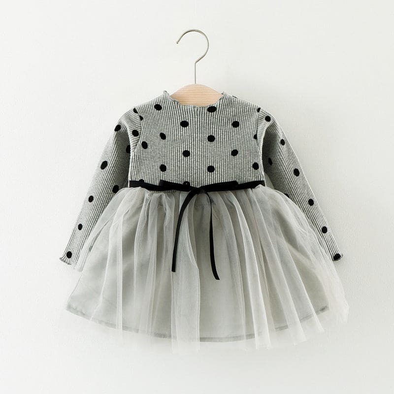 Girls Polka Dot Printed Long Sleeve Dress Casual Dresses Green 1-2 Y 