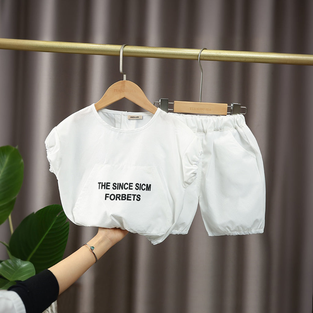Boys White Elasticated Typographic Print T-Shirt With Shorts Set 2 pc. Sets White 1-2 Y