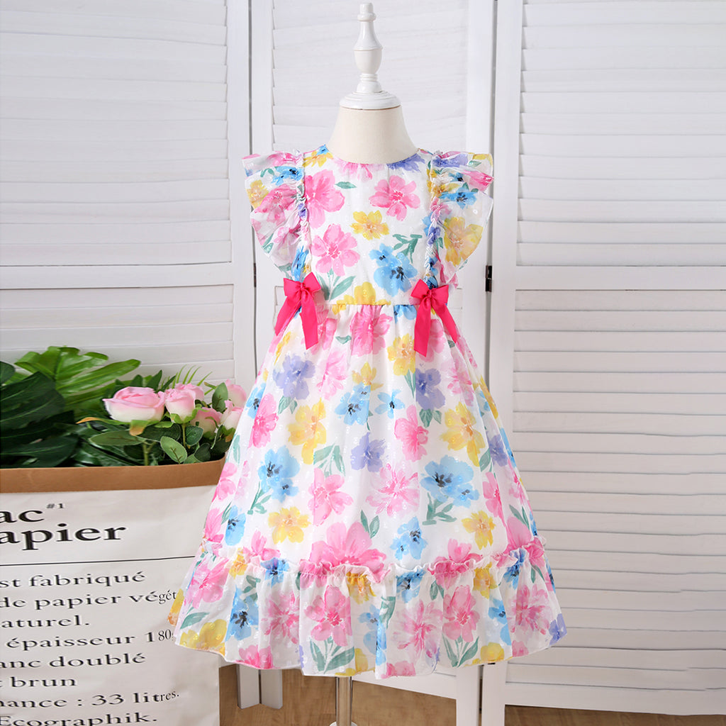 Girls Multicolor Floral Print Fit & Flare Dress Casual Dresses Multicolor 6-7 Y