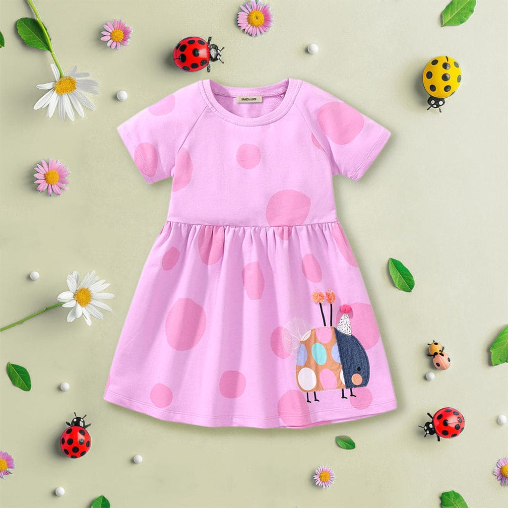 Girls Polka Dot Print Patchwork Casual Dress Casual Dresses Purple 1-2 Y 