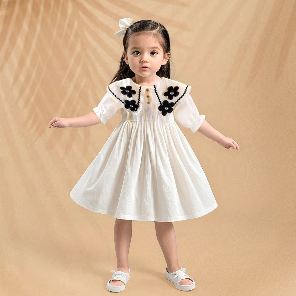 Girls Dress with Flower Applique Casual Dresses White 1-2 Y 