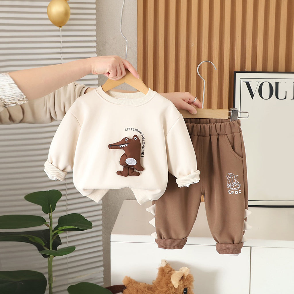 Boys Apricot Crocodile Applique Sweatshirt With Pants Set 2 pc. Sets Apricot 1-2 Y