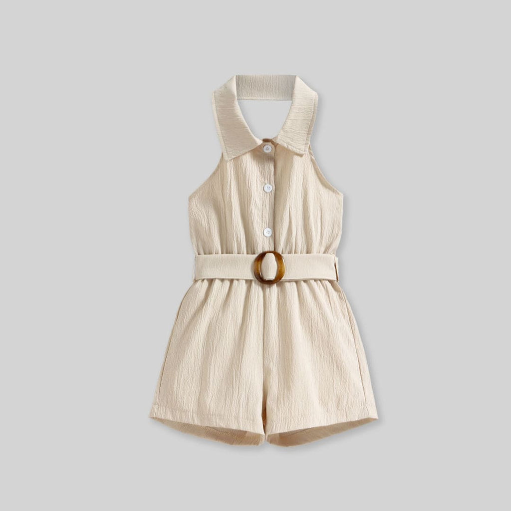 Girls Textured Halter Neck Above Knee Length Jumpsuit Jumpsuits Apricot 1-2 Y 