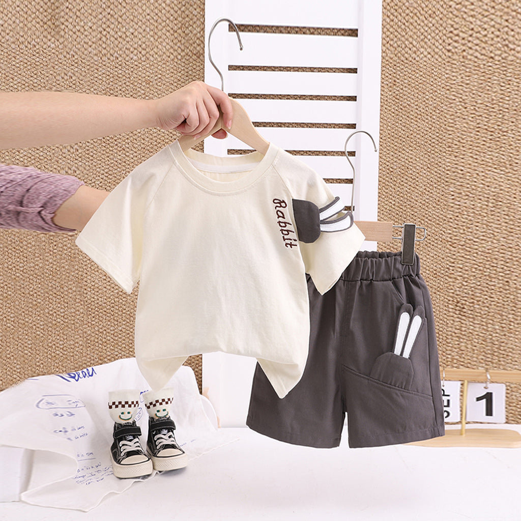 Boys Off White Rabbit Ear Applique T-Shirt With Shorts Set 2 pc. Sets Off White 1-2 Y