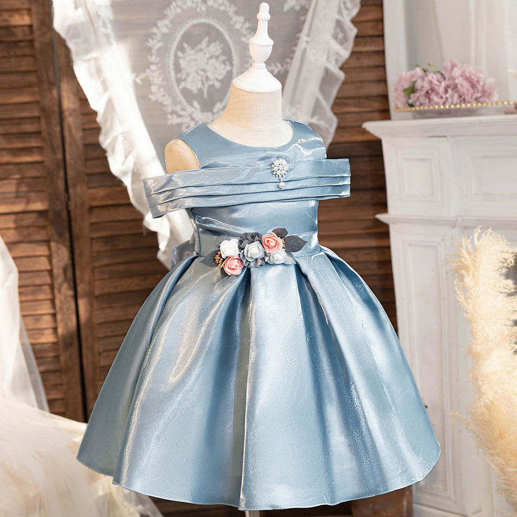 Girls Sleeveless Fit & Flare Party Dress Party Dresses Sky Blue 4-5 Y 
