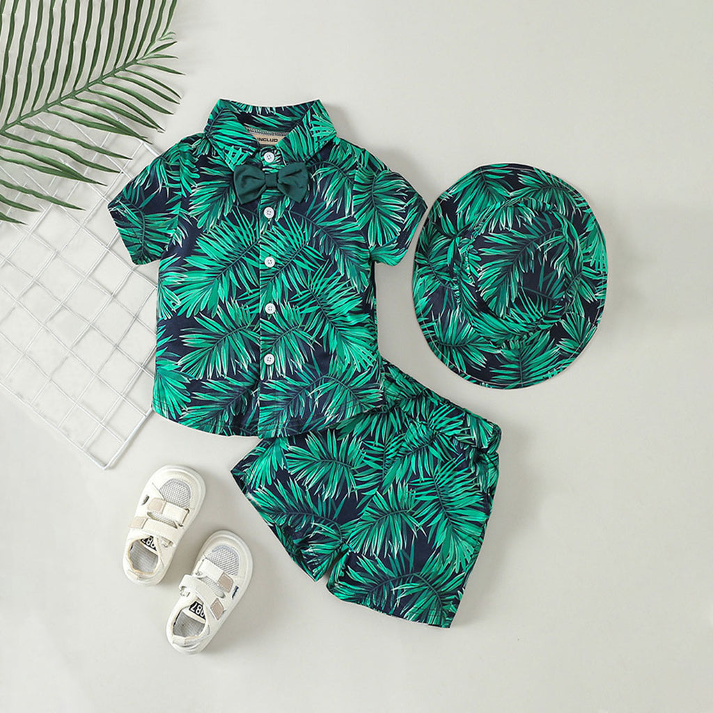 Boys Green Short Sleeve Tropical Print Shirt With Elasticated Shorts Set 2 pc. Sets Green 1-2 Y