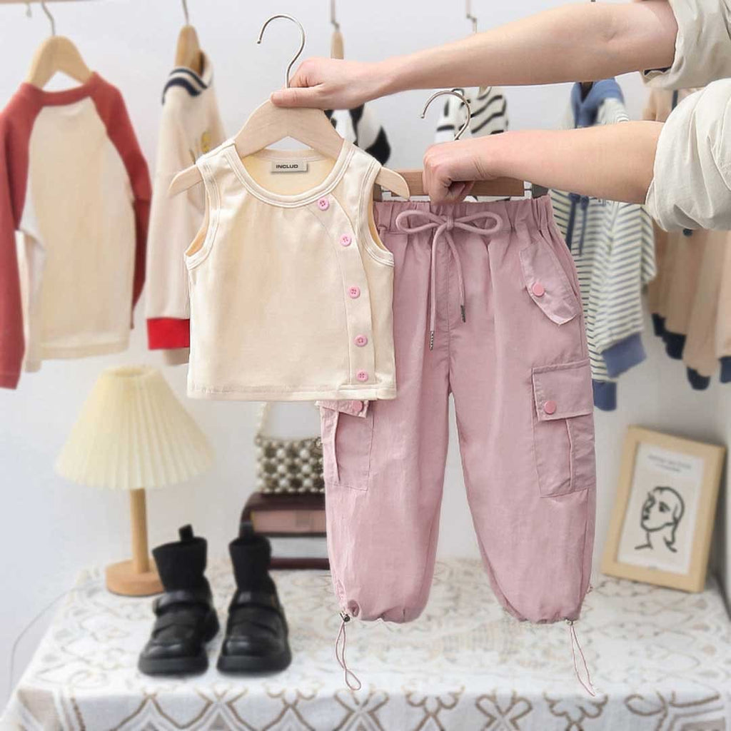 Girls Sleeveless Vest With Pants Set 2 pc. Sets Cream 1-2 Y 