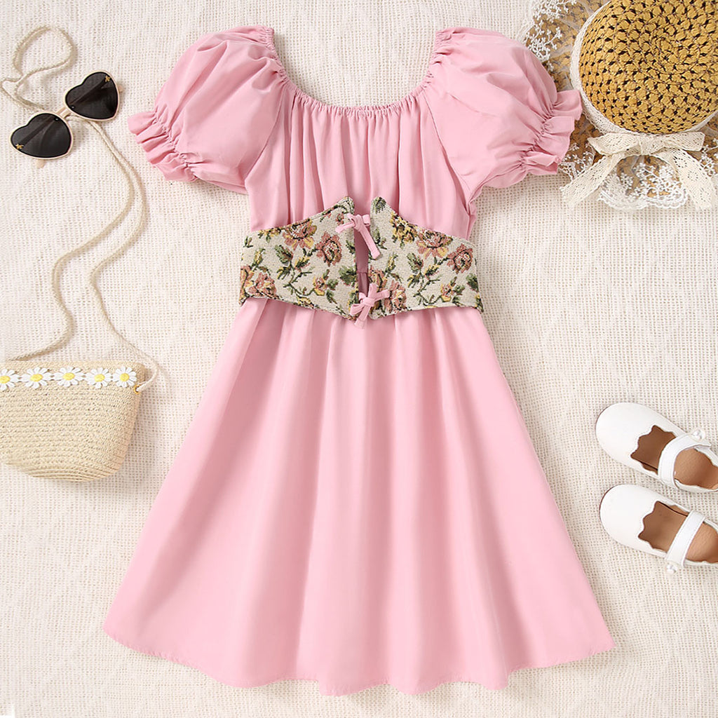Girls Pink Gathered Skaters Dress With Corset Casual Dresses Pink 8-9 Y