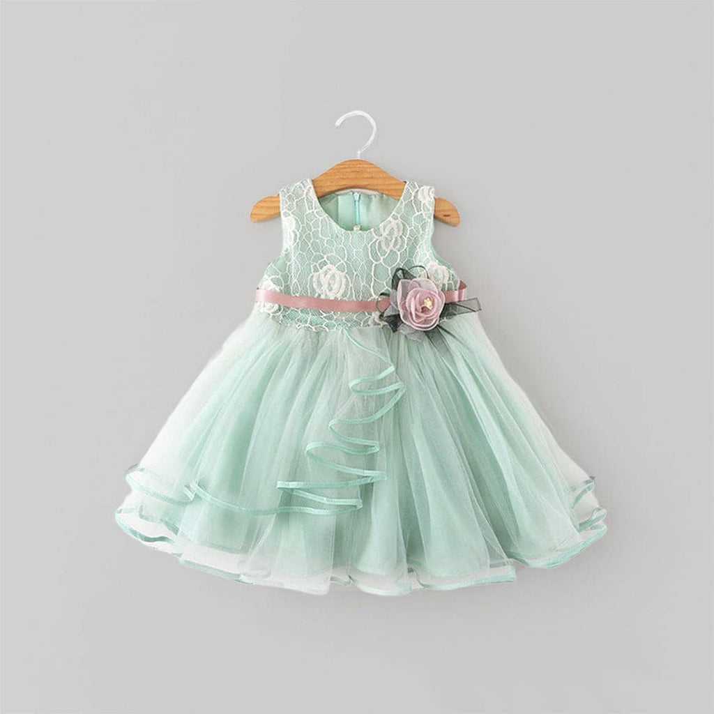 Girls Party Dress with Belt Casual Dresses Sea Green 1-2 Y 
