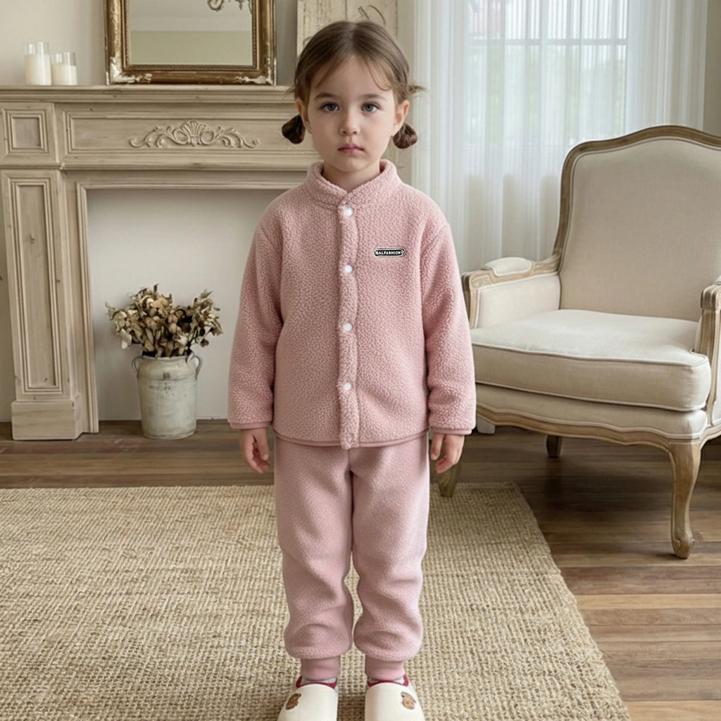 Girls Pink Fleece Jacket With Jogger Co-ord Sets Sets Pink 1-2 Y