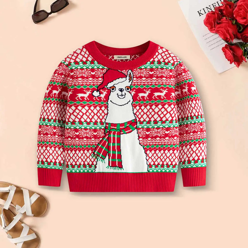 Boys Red Self-Design Christmas Jacquard Knit Sweater Sweaters & Cardigans Red 2-3 Y