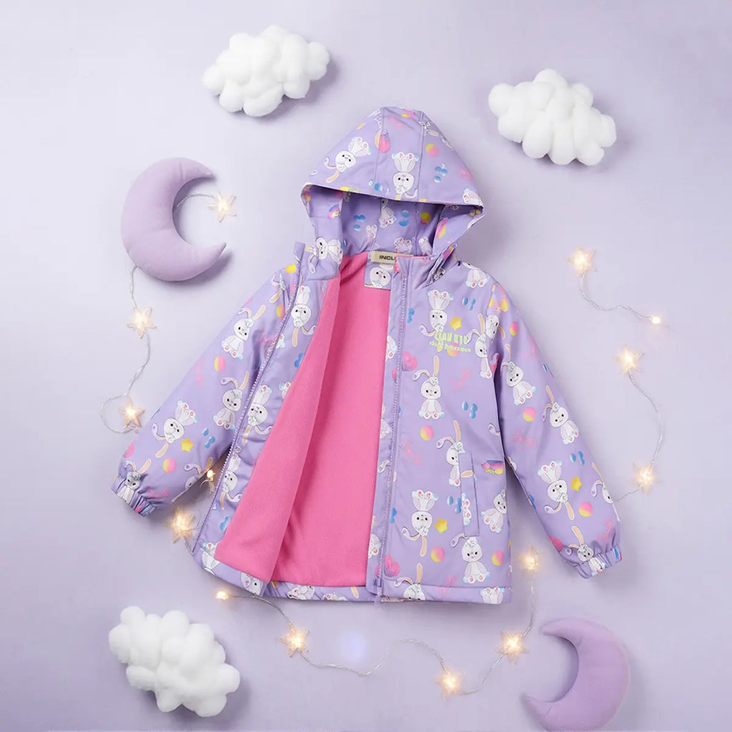 Girls Purple Rabbit Cartoon Printed Hooded Zipper Jacket Coats & Jackets Purple 3-4 Y