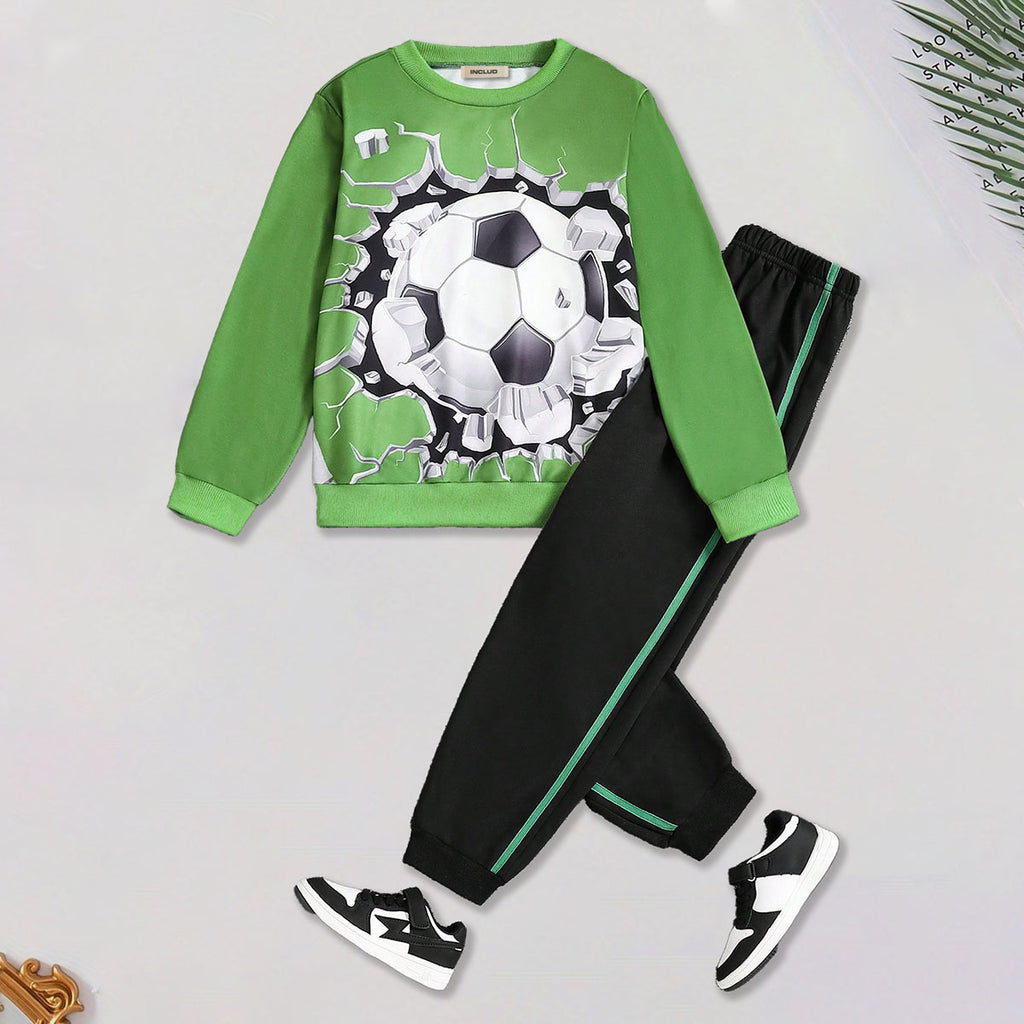 Boys Green Football Printed Sweatshirt With joggers Sets 2 pc. Sets Green 7-8 Y