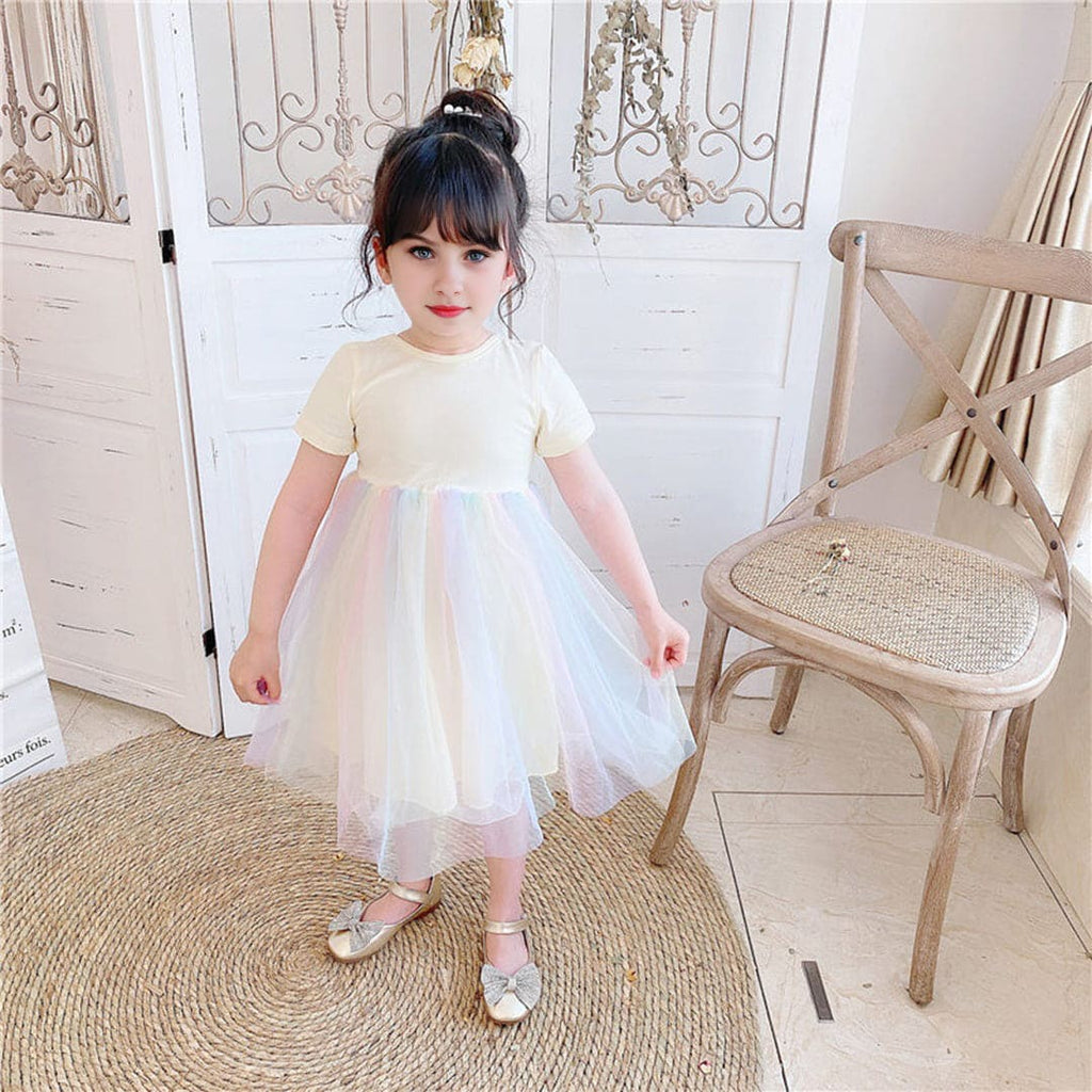 Girls Multicolor Tulle Fit & Flare Casual Dress Casual Dresses Beige 1-2 Y 