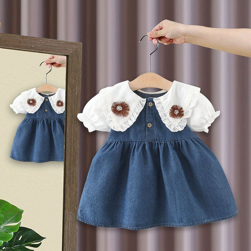 Girls Blue Puff Sleeve Peter Pan collar Denim Dress (Copy) Casual Dresses Blue 1-2 Y