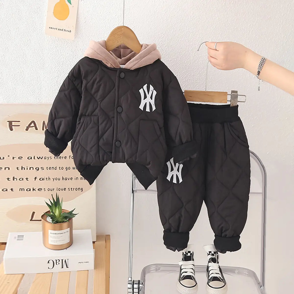 Boys Black Self-Design Jacket With Trouser Sets 2 pc. Sets Black 1-2 Y