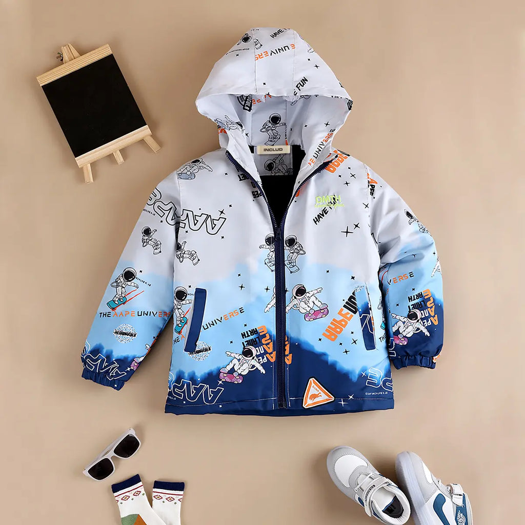 Boys Blue Ombre Printed Hooded Zipper Jacket Coats & Jackets Blue 3-4 Y