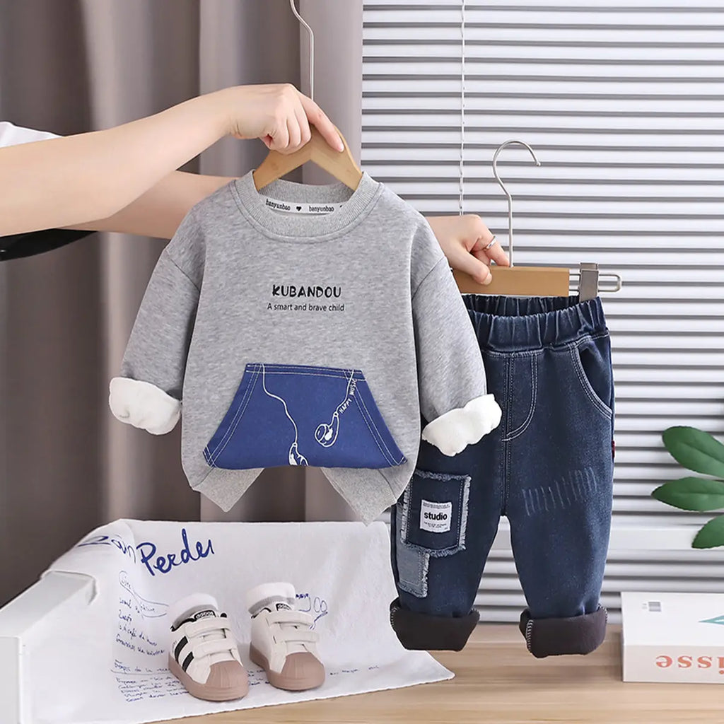 Boys cotton blend winter sweatshirt set with pants