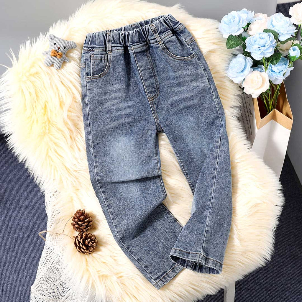 Girls Elasticated Waist Denim Trousers Pants Blue 7-8 Y 