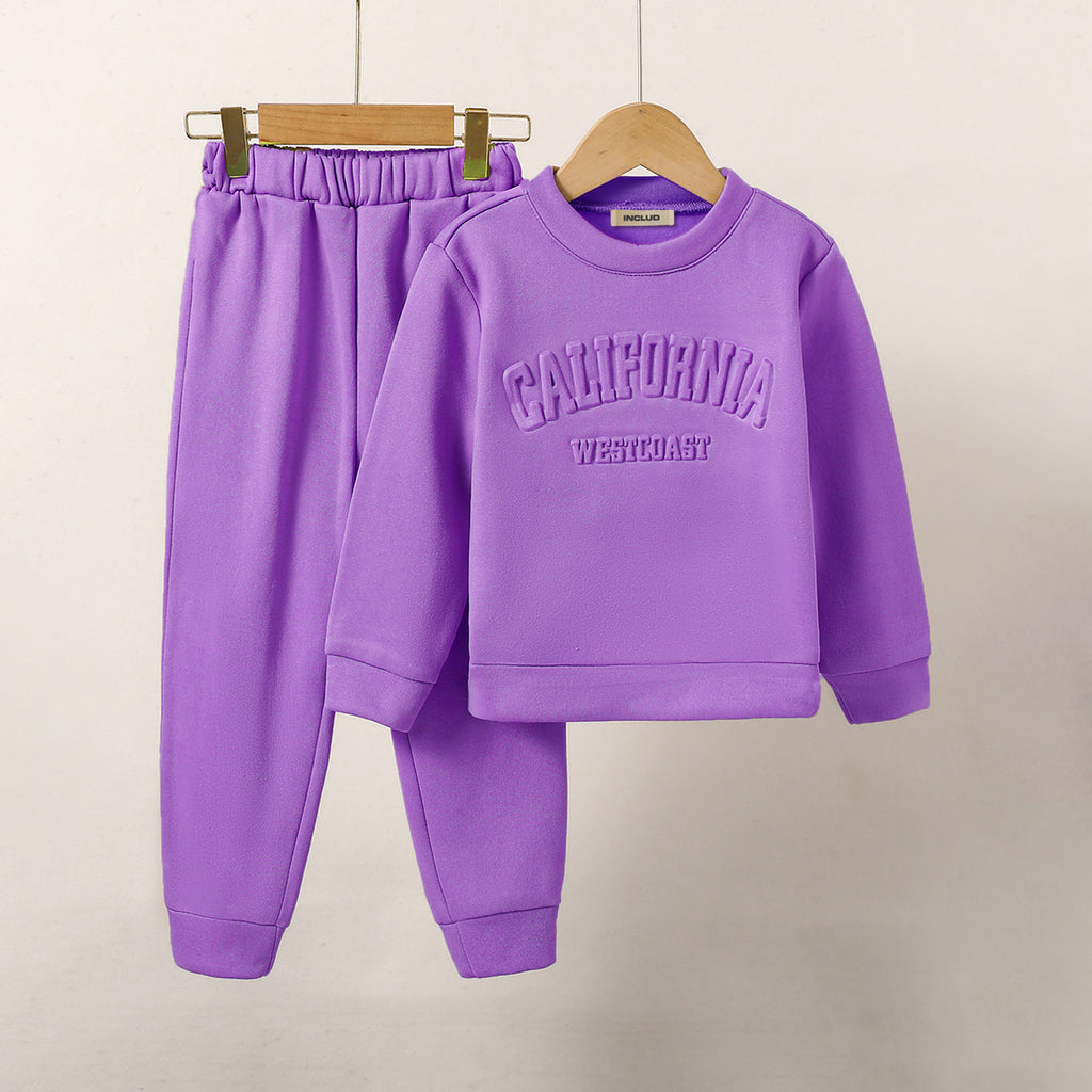 Girls Puple Typography Print Sweatshirt With Pants Set 2 pc. Sets Purple 4-5 Y