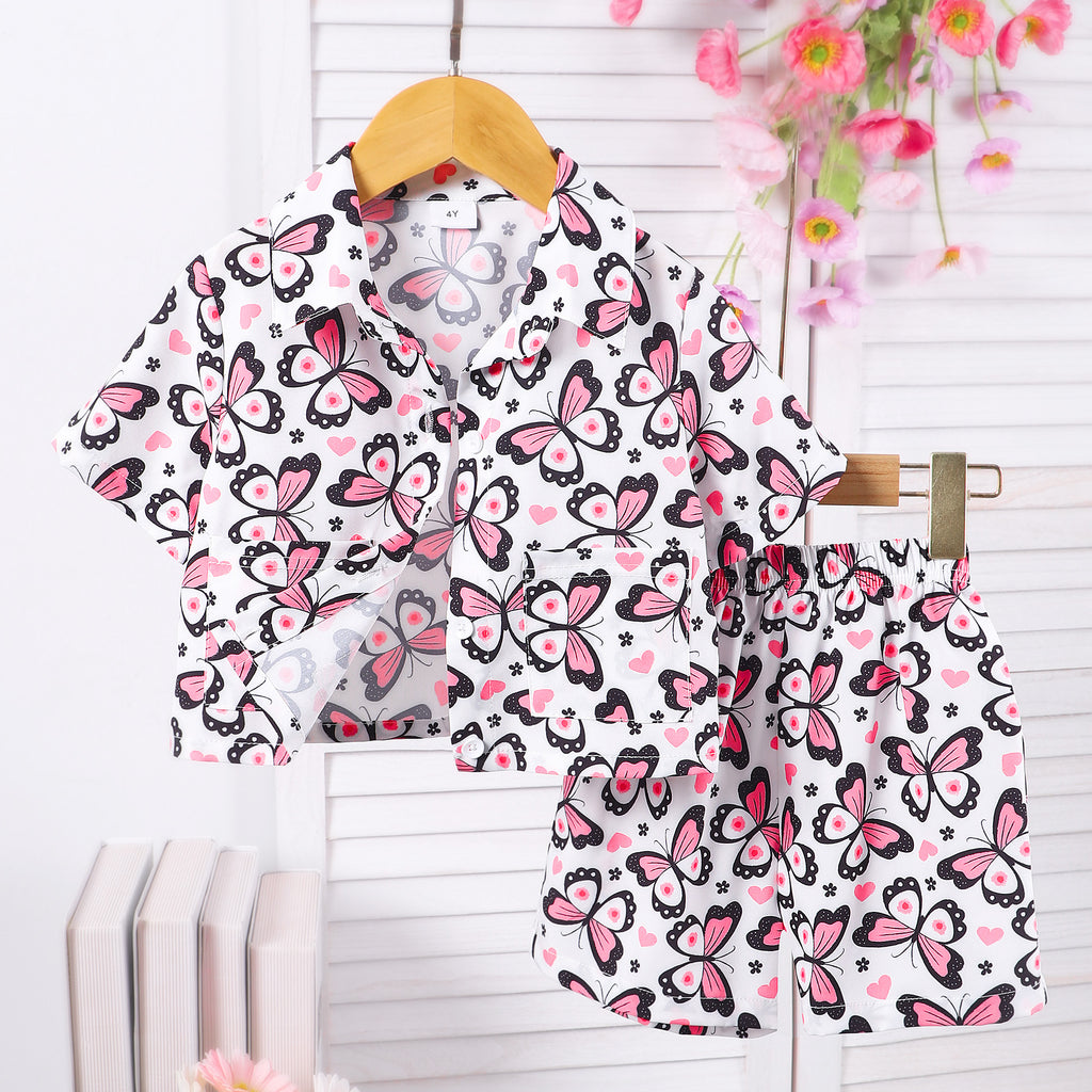 Girls Multicolor Butterfly Printed Shirt With Shorts Set 2 pc. Sets Multicolor 2-3 Y