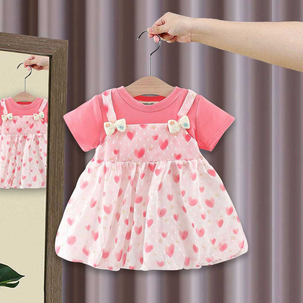 Girls Heart Print Swiss Dot Casual Dress Casual Dresses Pink 1-2 Y 