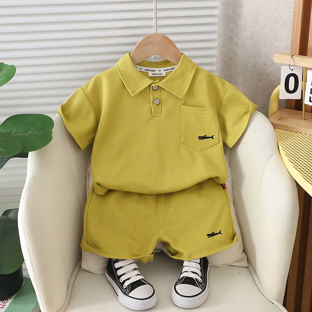 Boys Short Sleeve Polo T-Shirt With Shorts Set 2 pc. Sets Yellow 1-2 Y 