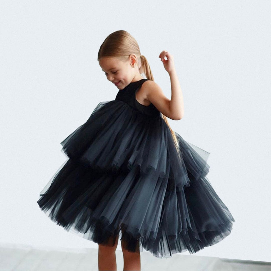 Girls Sleeveless Frill Layard Fit & Flare Dress Party Dresses Black 2-3 Y 