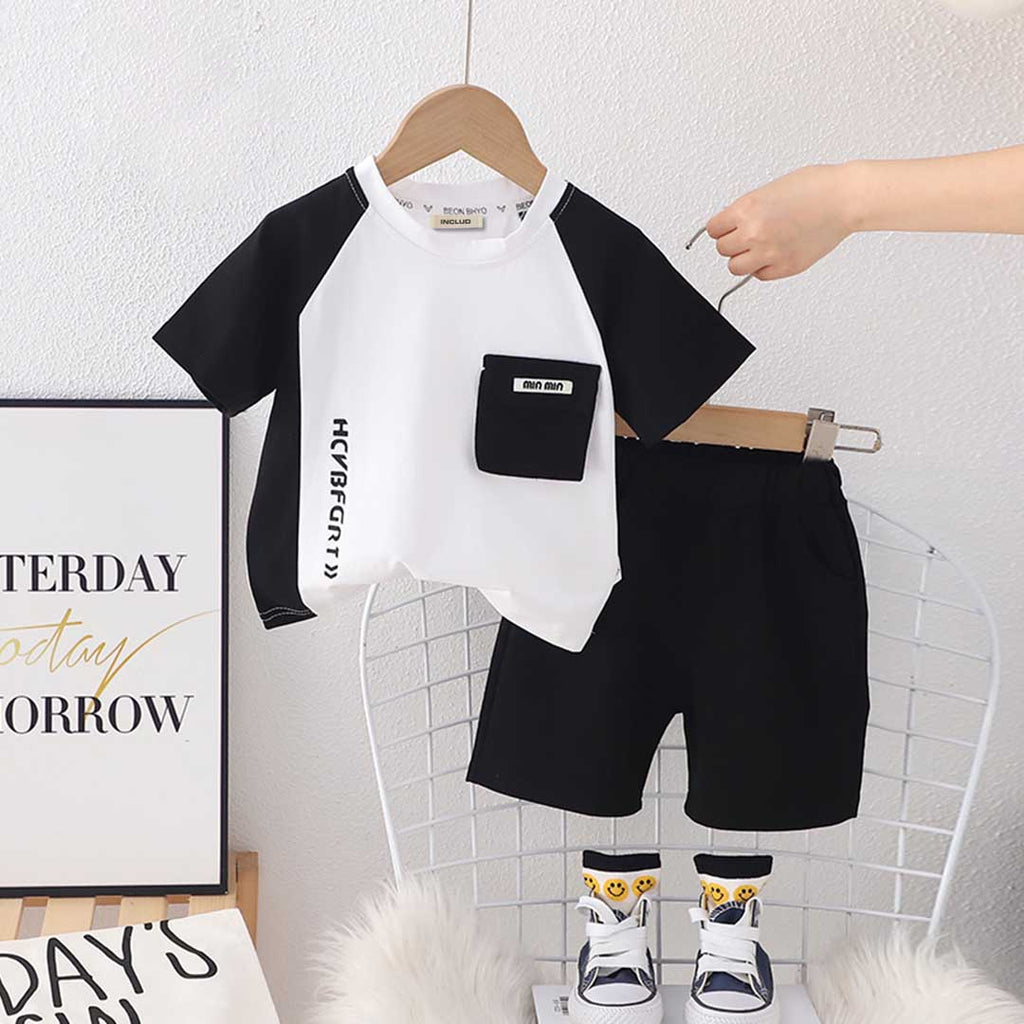 Boys Raglan Sleeve Front Pocket T-Shirt With Shorts Set 2 pc. Sets Black 1-2 Y 