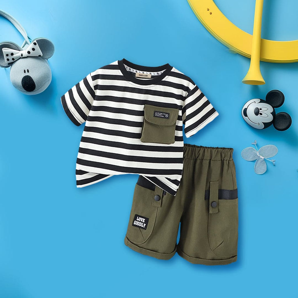 Boys Short Sleeve Striped T-Shirt With Shorts 2 pc. Sets Green 1-2 Y