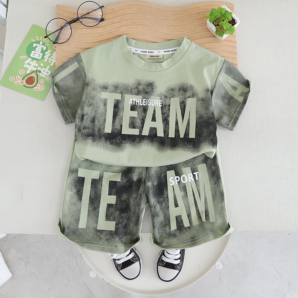 Boys Green Dyed & Printed T-shirt with Shorts Set 2 pc. Sets Green 1-2 Y
