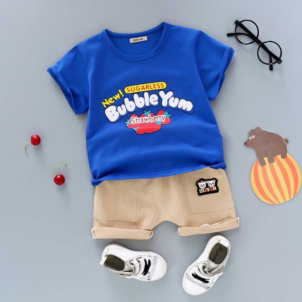 Boys Graphic Print T-Shirt With Shorts Set Sets Blue 1-2 Y 