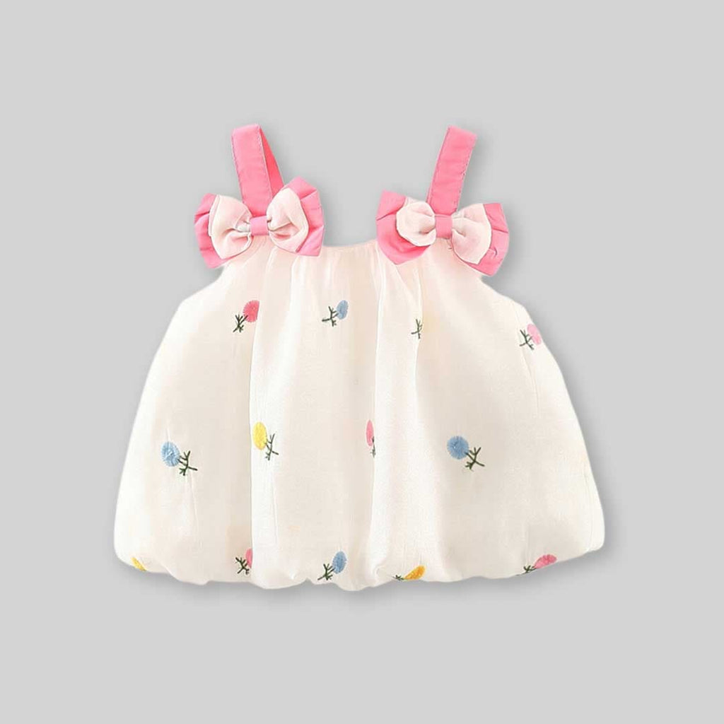 Girls Flower Print Balloon Dress Casual Dresses Off White 1-2 Y 