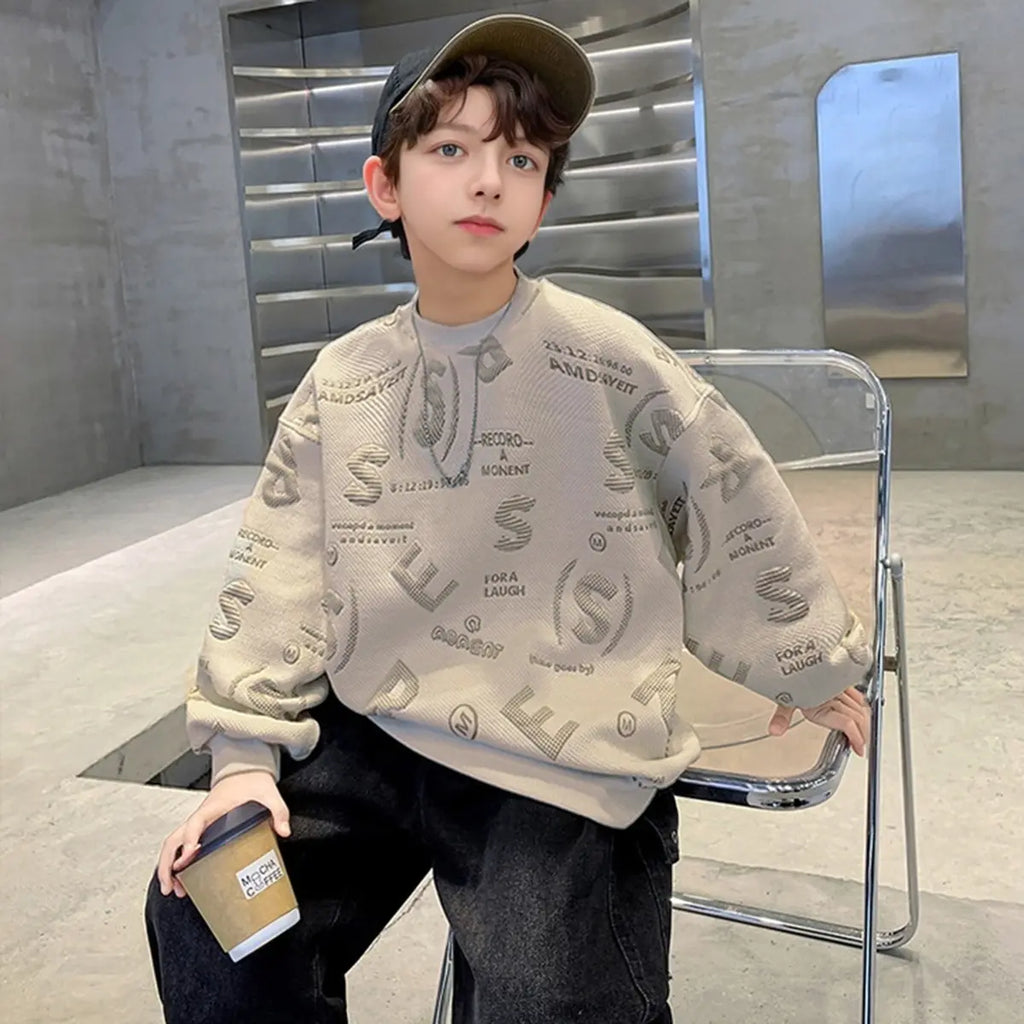 Boys Apricot Alphabet Printed Oversized Winter Sweatshirt Sweatshirts & Hoodies Apricot 5-6 Y