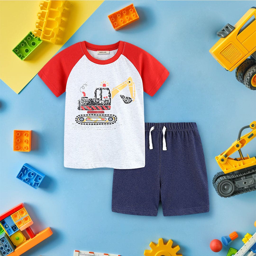 Boys Raglan Sleeve Graphic T-Shirt With Shorts 2 pc. Sets Red 1-2 Y 