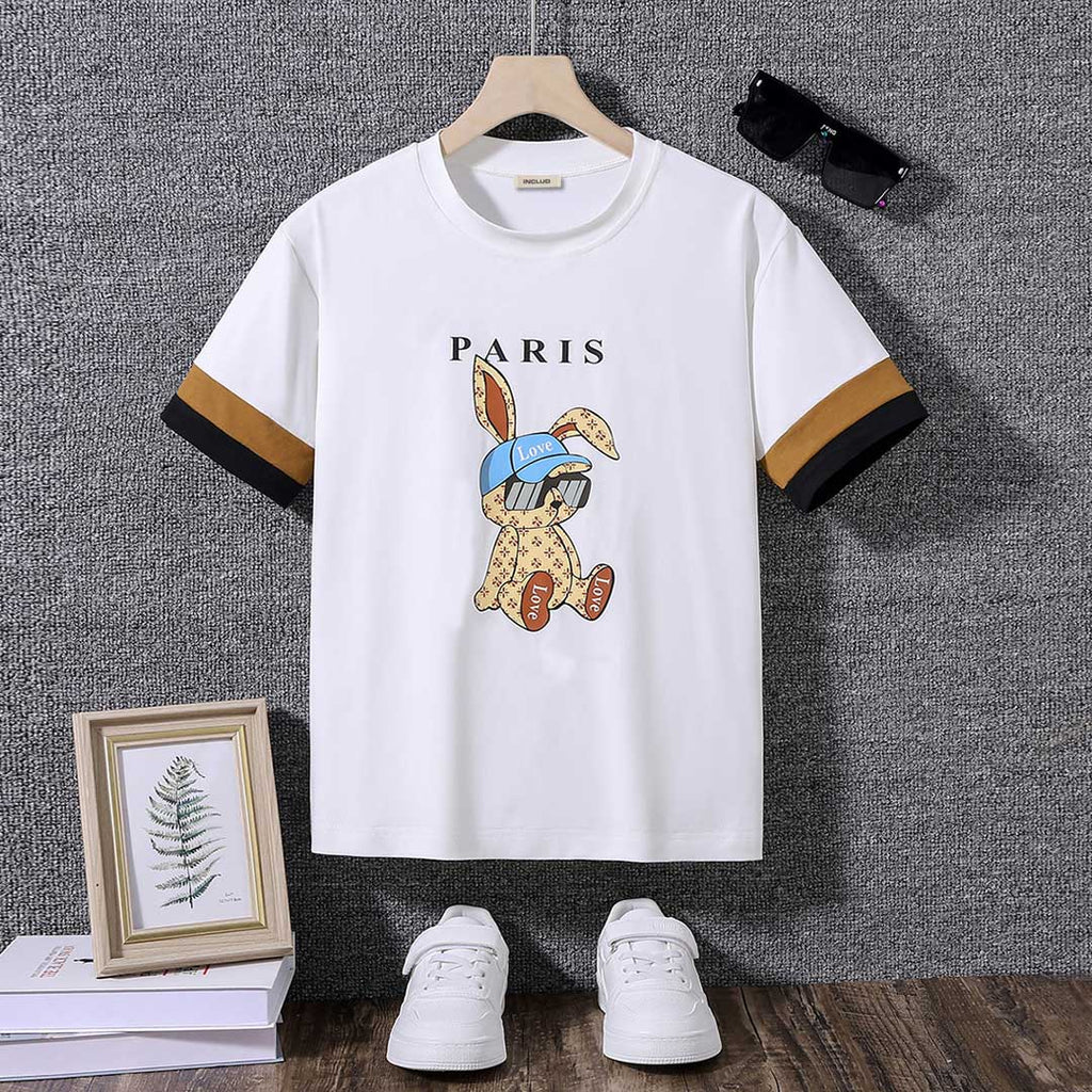 Boys Graphic Print Short Sleeves T-Shirt Tshirts White 8-9 Y 