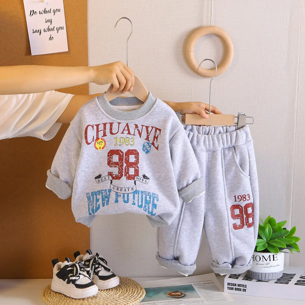 Boys Grey Alphanumeric Printed sweatshirt With Jogger Sets Sets Grey 1-2 Y