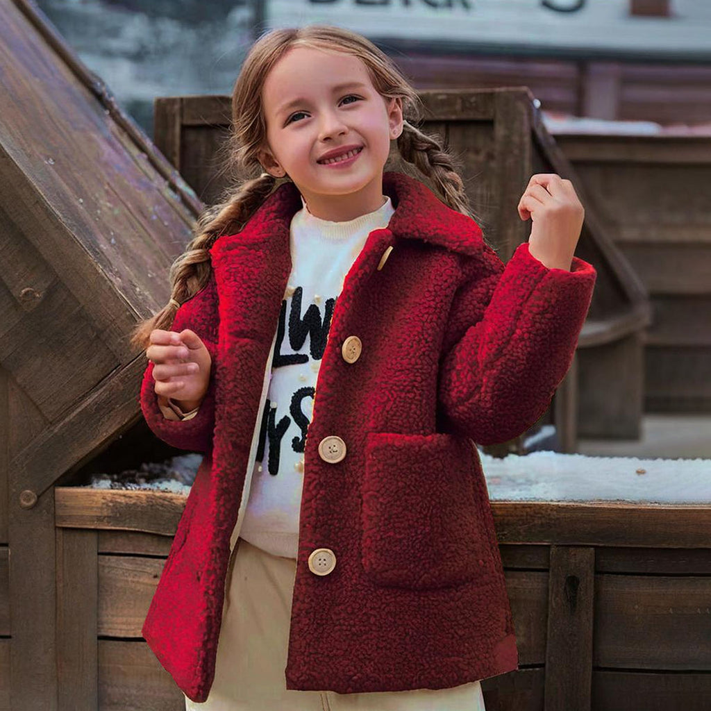 Girls Maroon Spread Collar Tailored Jacket Coats & Jackets Maroon 2-3 Y