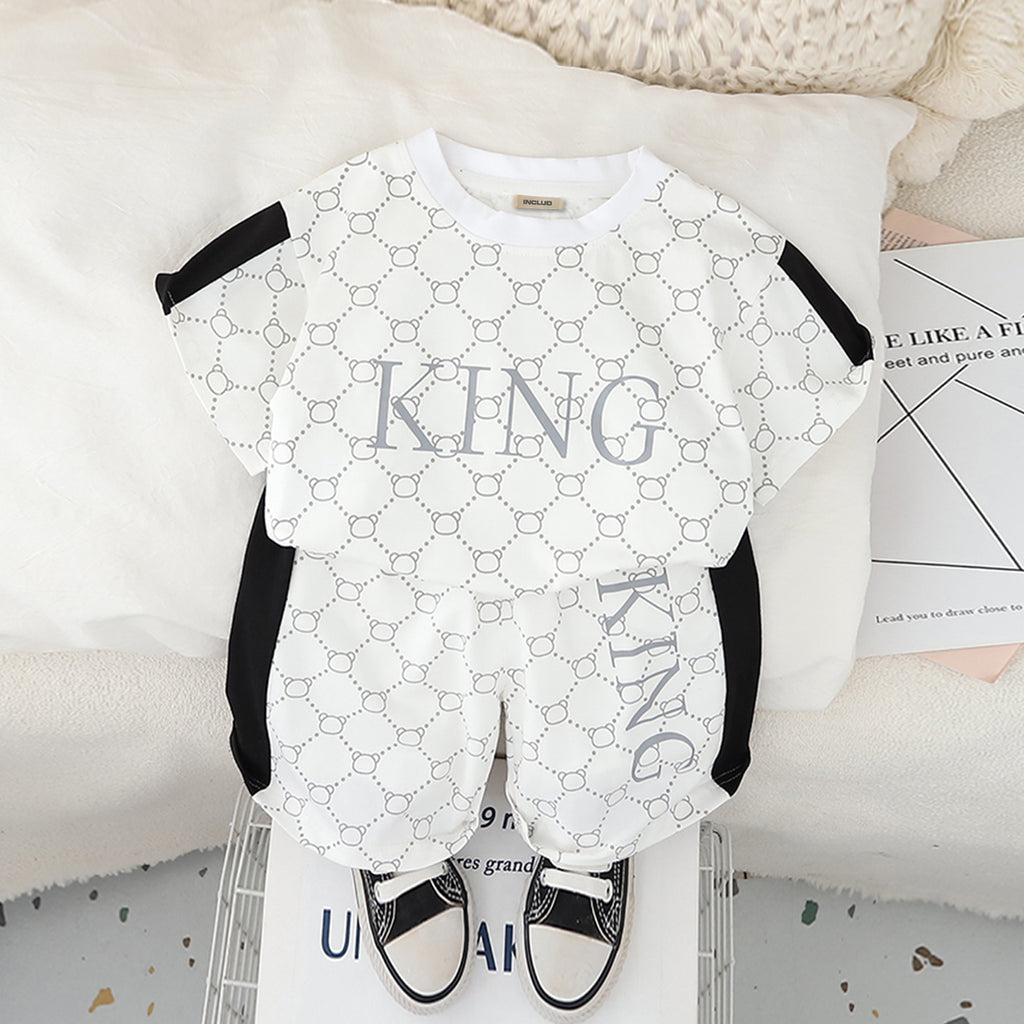 Boys Off White Abstract Printed T-Shirt With Shorts Set 2 pc. Sets Off White 1-2 Y