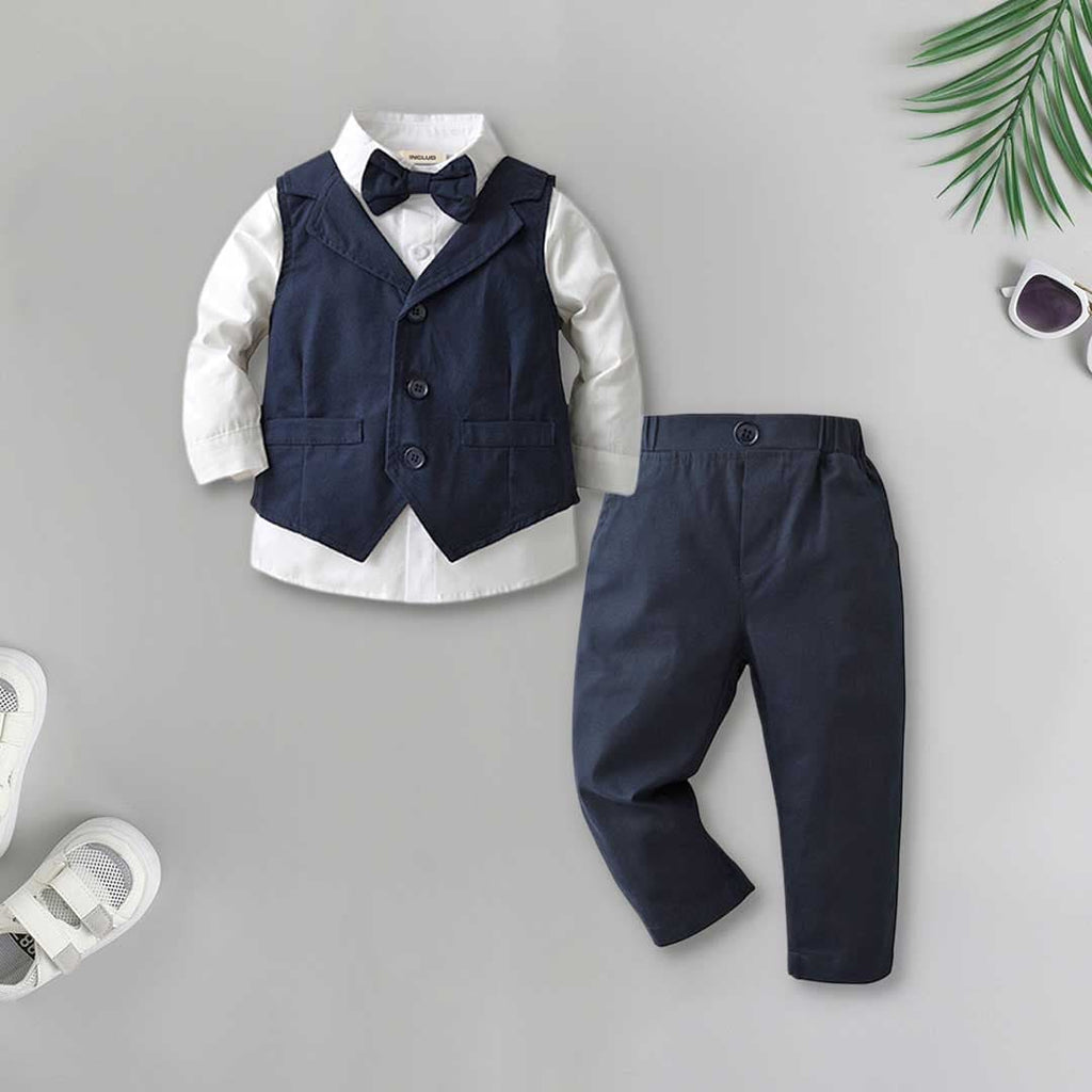 Boys Sleeveless Waistcoat With Shirt & Pants Set Sets Navy 1-2 Y 