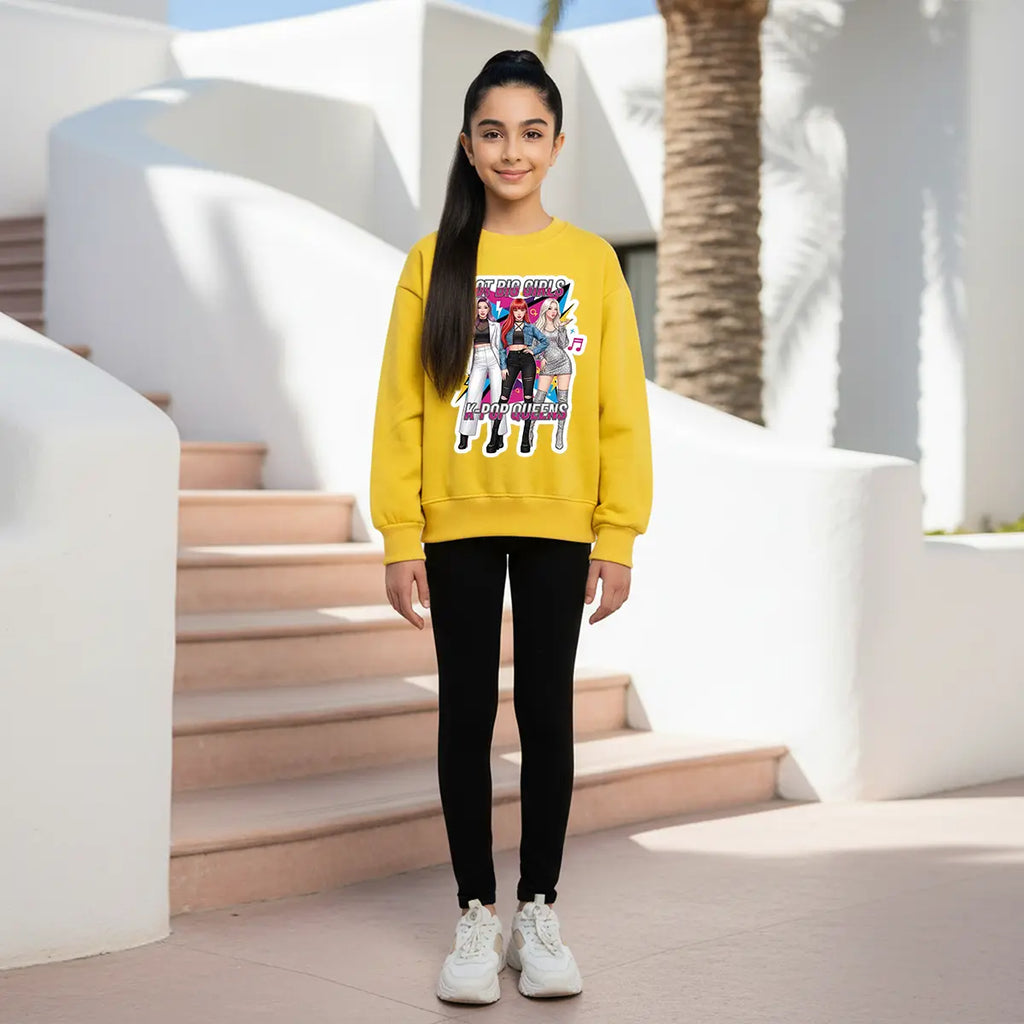 Girls Yellow K-Pop Queens Graphics Sweatshirt Sweatshirts & Hoodies Yellow 1-2 Y