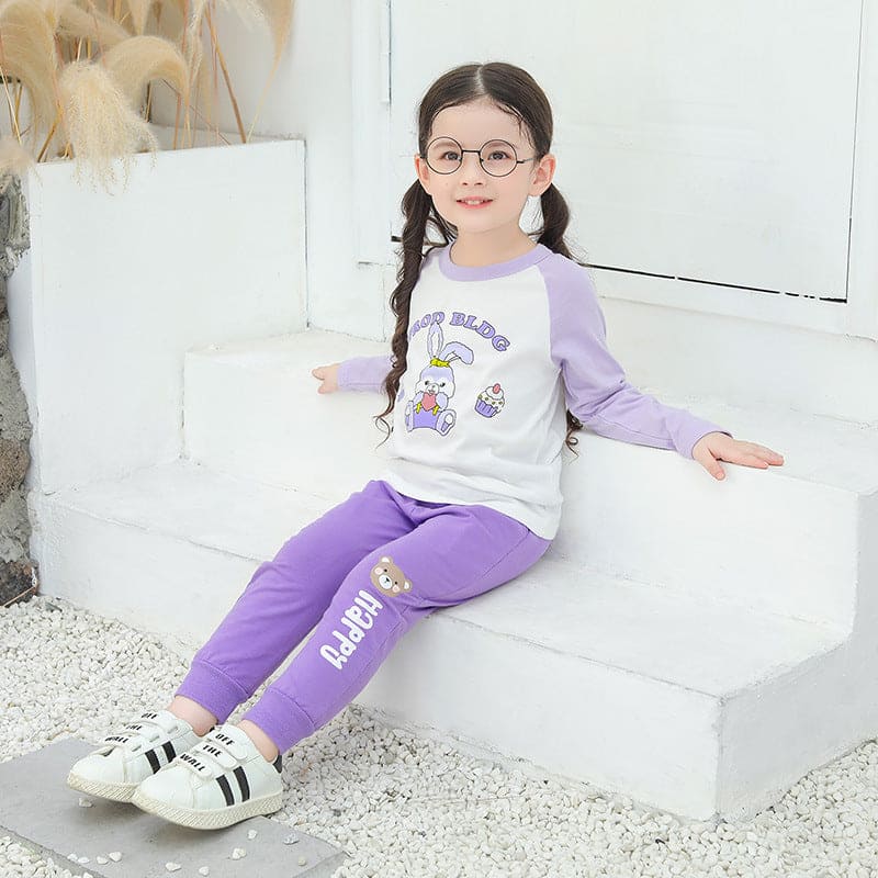 Girls Printed Raglan Sleeves T-shirt Tshirts Purple 1-2 Y 